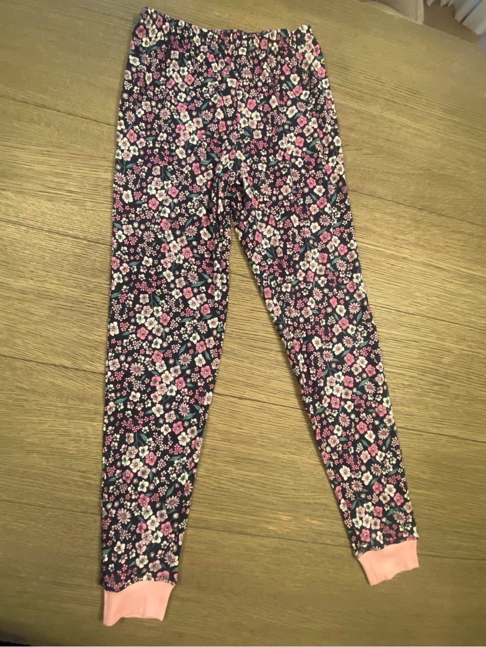 New Girls Floral Stretch Leggings with Pink Cuffs
